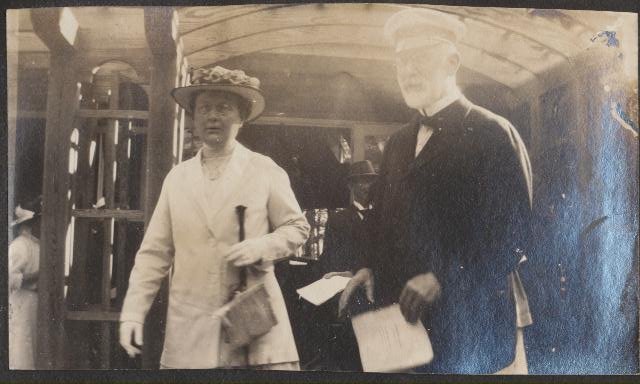 Dr. Jacob Neelands & Catherine Langton Neelands leaving the Dedication Service Sturgeon Point Union Church, 11 July 1915